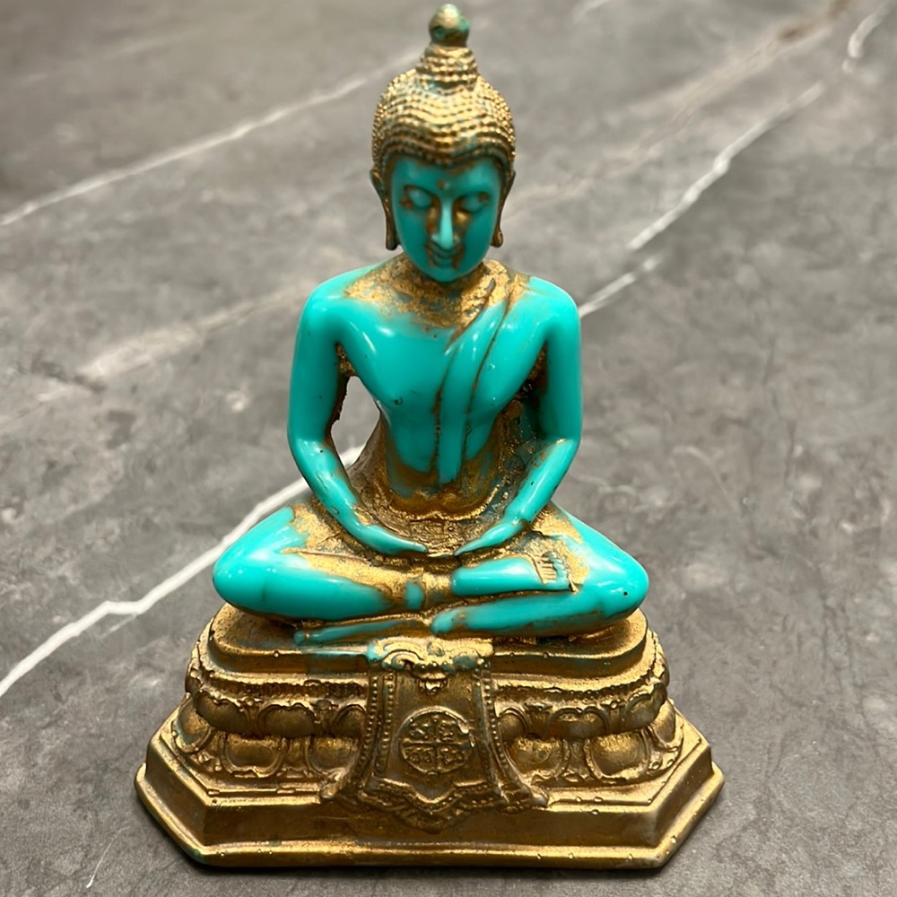 Turquoise Bronze Gold Sitting Buddha